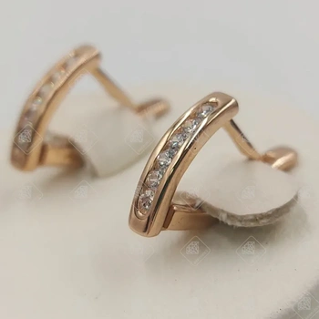 Серьги с кристалами фианита, золото 585 II Категория, вес 2.8 г.