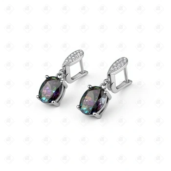 Серьги с Мистик Фианитами, серебро I категория 925, вес 5.04 г.