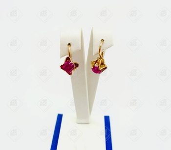 Серьги советские с красным камнем, золото 585 III Категория, вес 2.7600 г.