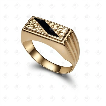 Кольцо печатка с ониксом, золото 585 (14K), вес 3.77 г.