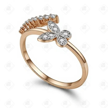 Кольцо "Бабочка" с фианитами, золото 585 II Категория, вес 1.64 г.