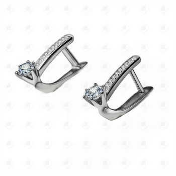 Серьги с фианитами, золото 585 (14K), вес 2.2 г.