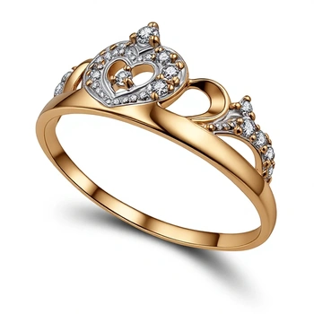 Кольцо Корона с фианитами, золото 585 (14K), вес 1.4 г.