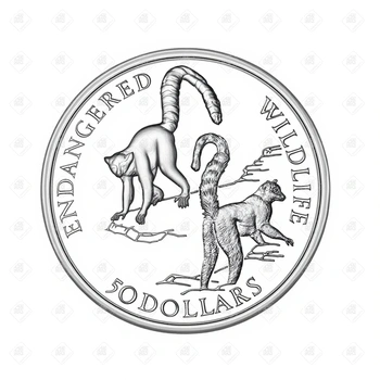 Острова Кука 50 долларов 1992 (Вымирающие виды - Кошачий лемур) (Proof), серебро I категория 925, вес 19.2 г.