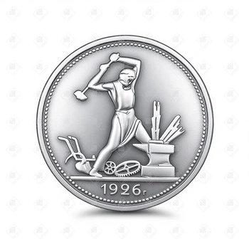 Монета "Полтинник", 1926 года, серебро I категория 925, вес 9.9 г.