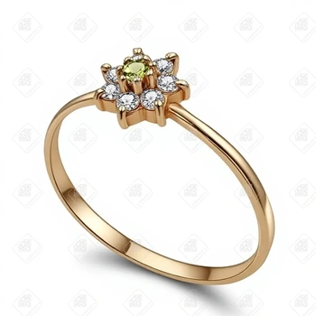 Кольцо с белыми и зеленым камнями , золото 585 II Категория, вес 1.24 г.