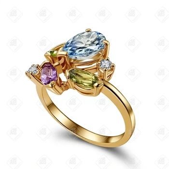 Кольцо со вставками, золото 750 (18K), вес 4.66 г.