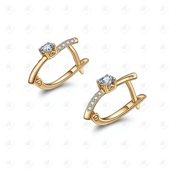 Серьги с фианитами, золото 585 II Категория, вес 2.17 г.