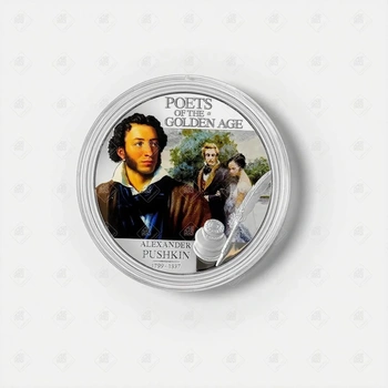 Монета 2 Dollars (Poets of the Golden Age-Alexander Pushkin, серебро II категория 925, вес 31.1 г.