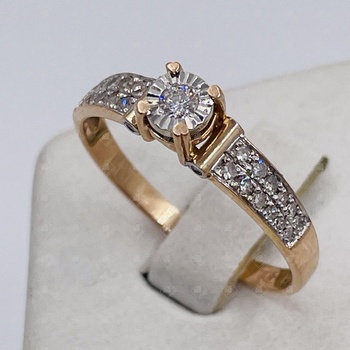 Кольцо с бриллиантами 1Бр Кр57 0,055ct 5/5A, золото 585 II Категория, вес 2.09 г.