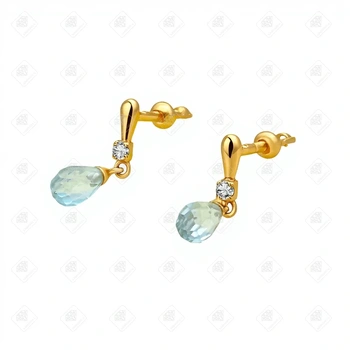 Серьги с Топазами и фианитами, золото 585 II Категория, вес 1.34 г.