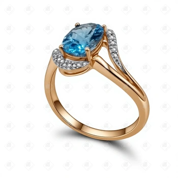 Кольцо с бриллиантами и топазом, золото 585 II Категория, вес 2.44 г.