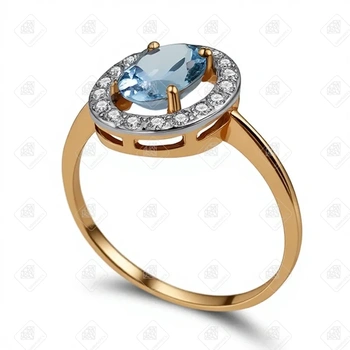 Кольцо с Топазом и фианитами, золото 585 (14K), вес 1.64 г.