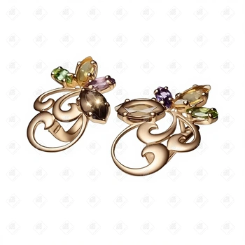 Серьги с самоцветами, золото 585 (14K), вес 5.55 г.