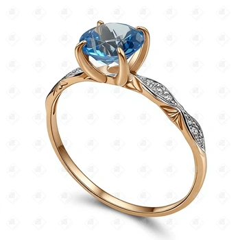 Кольцо с топазом и фианитами, золото 585 (14K), вес 1.27 г.