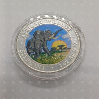 Монета African Wildlife Elephants 2009 / 100 шиллингов, серебро II категория 925, вес 31.2 г.