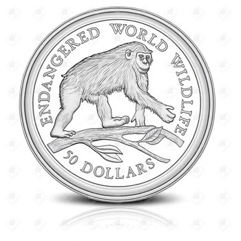 Монета Острова Кука 50 долларов 1990 Обезьяна (Proof), серебро I категория 925, вес 19.2 г.