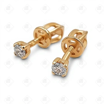 Серьги пусеты  с фианитами, золото 585 II Категория, вес 1.56 г.