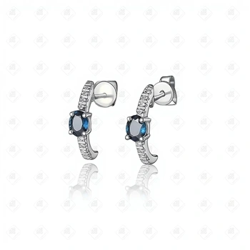 Серьги с бриллиантами и сапфиром , золото 750 (18K), вес 2.34 г.