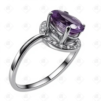 Кольцо с аметистом и бриллиантами 16бр кр57 0,0448ct 5/7a , золото 585 II Категория, вес 2.32 г.