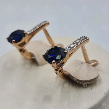 Серьги с Бриллиантами и гидротерм. сапфирами, золото 585 II Категория, вес 3.01 г.