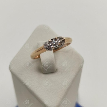 Кольцо с бриллиантом 1Бр Кр57 0.06ct 4/4A, золото 585 II Категория, вес 2.17 г.