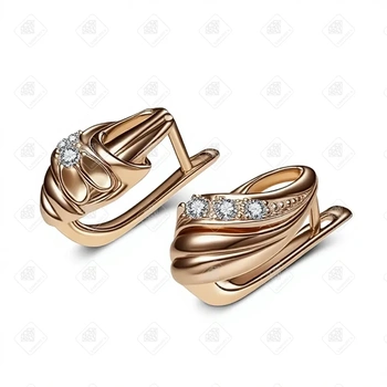 Серьги с бриллиантами 0.42ct, золото 585 Premium Gold, вес 7.69 г.