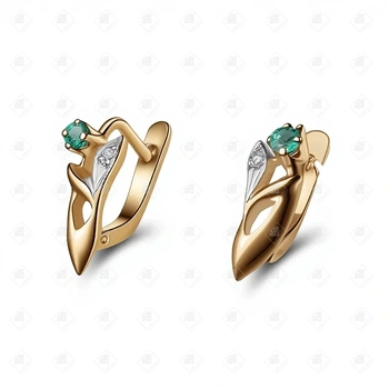 Серьги с бриллиантами и изумрудами, золото 585 (14K), вес 3.26 г.