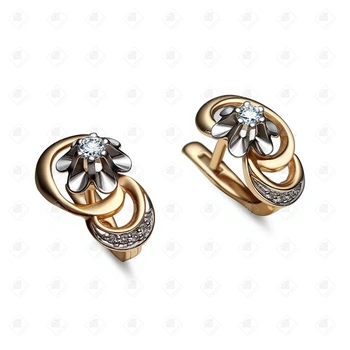 Серьги с бриллиантами 0,19 ct, золото 585 (14K), вес 4.16 г.