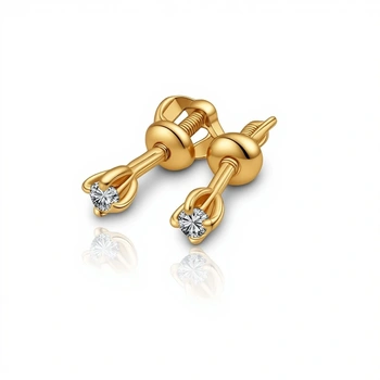 Серьги пусеты с фианитами, золото 585 II Категория, вес 0.75 г.