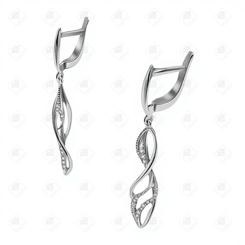 Серьги с фианитами, золото 585 (14K), вес 5.32 г.