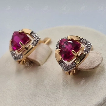 Серьги с Корундами рубина, золото 585 II Категория, вес 2.89 г.
