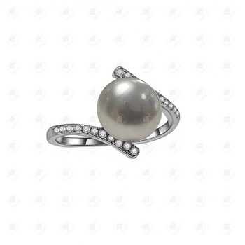 Кольцо с фианитами и жемчугом , серебро I категория 925, вес 2.72 г.