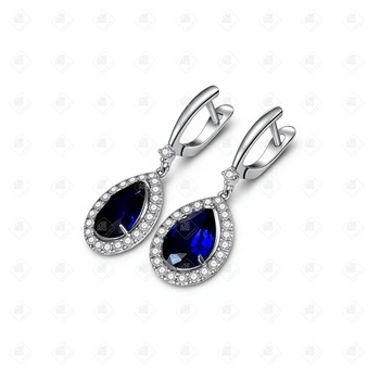 Серьги с Корундом и Фианитами, серебро I категория 925, вес 6.86 г.