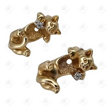 Серьги Кошечки с Бриллиантами, золото 585 (14K), вес 8.86 г.