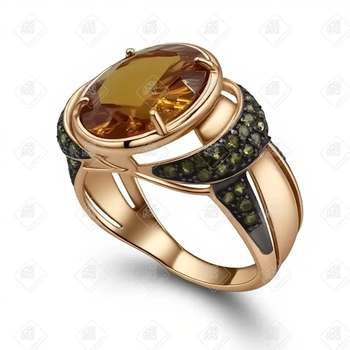 Кольцо с Султанитом и фианитами, золото 585 II Категория, вес 4.32 г.