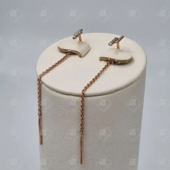 Серьги с фианитами, золото 585 II Категория, вес 0.92 г.