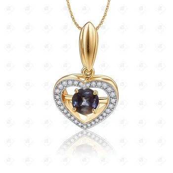 Подвеска Сердце с Бриллиантами И Сапфиром , золото 585 II Категория, вес 3.04 г.