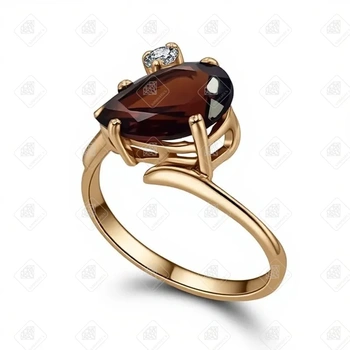 кольцо с Гранатом и Фианитами, золото 585 II Категория, вес 2.95 г.