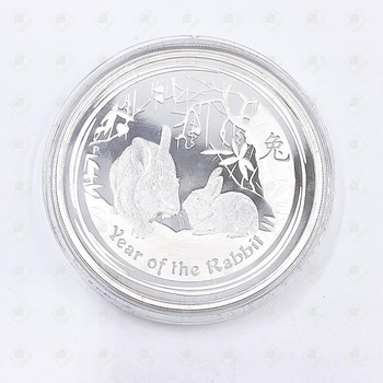 Монета год Зайца, серебро I категория 925, вес 32.08 г.