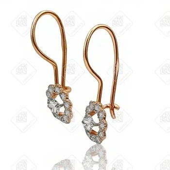 Серьги с фианитами, золото 585 (14K), вес 1.02 г.
