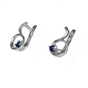 Серьги с Бриллиантами и спфирами, золото 585 (14K), вес 2.36 г.
