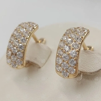 Серьги с фианитами, золото 585 II Категория, вес 3.15 г.