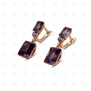 Серьги с Аметистами, серебро II категория 925, вес 4.94 г.