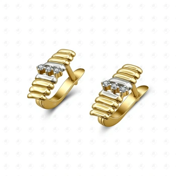 Серьги с фианитами, золото 585 II Категория, вес 1.82 г.