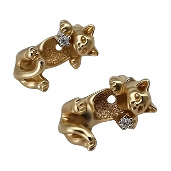 Серьги Кошечки с Бриллиантами, золото 585 (14K), вес 8.86 г.