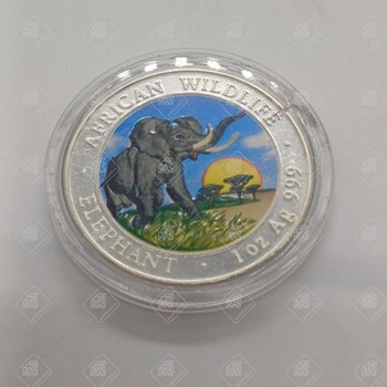 Монета African Wildlife Elephants 2009 / 100 шиллингов, серебро II категория 925, вес 31.2 г.