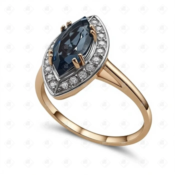 Кольцо с топазом и фианитами, золото 585 II Категория, вес 2.61 г.