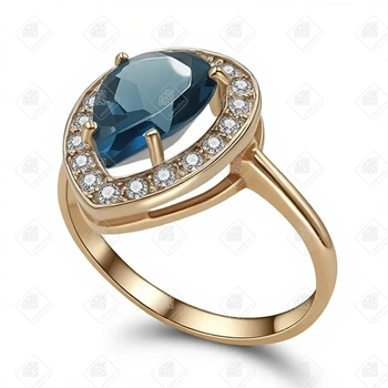 Кольцо с топазом и фианитами, золото 585 II Категория, вес 2.31 г.