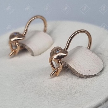 Серьги детские с фианитами, золото 585 II Категория, вес 0.81 г.